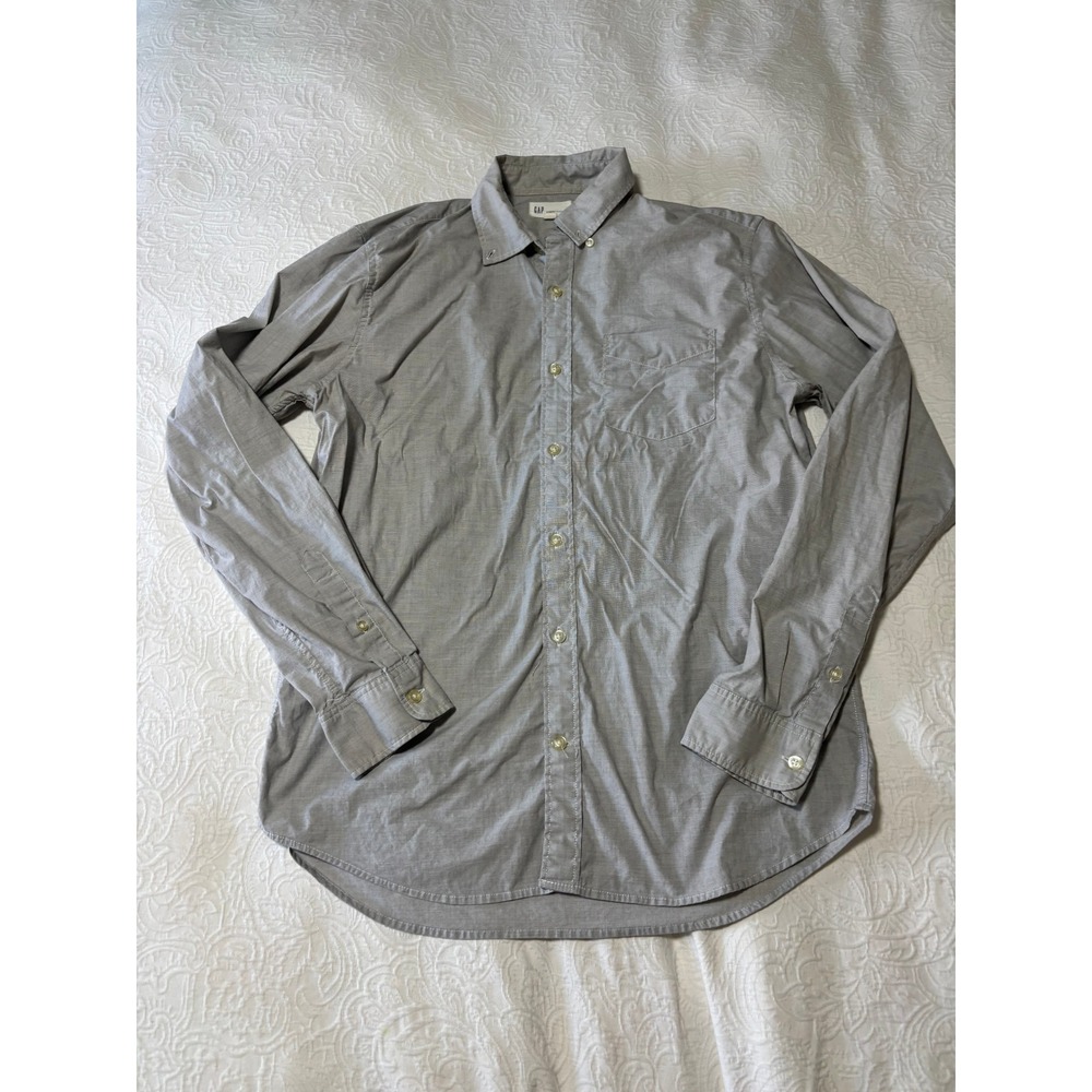 Gap Mens Standard Fit Stretch Button Down Shirt Gray Long Sleeve Medium